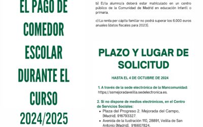 AYUDAS PARA EL PAGO DE COMEDOR ESCOLAR DURANTE EL CURSO 2024/25